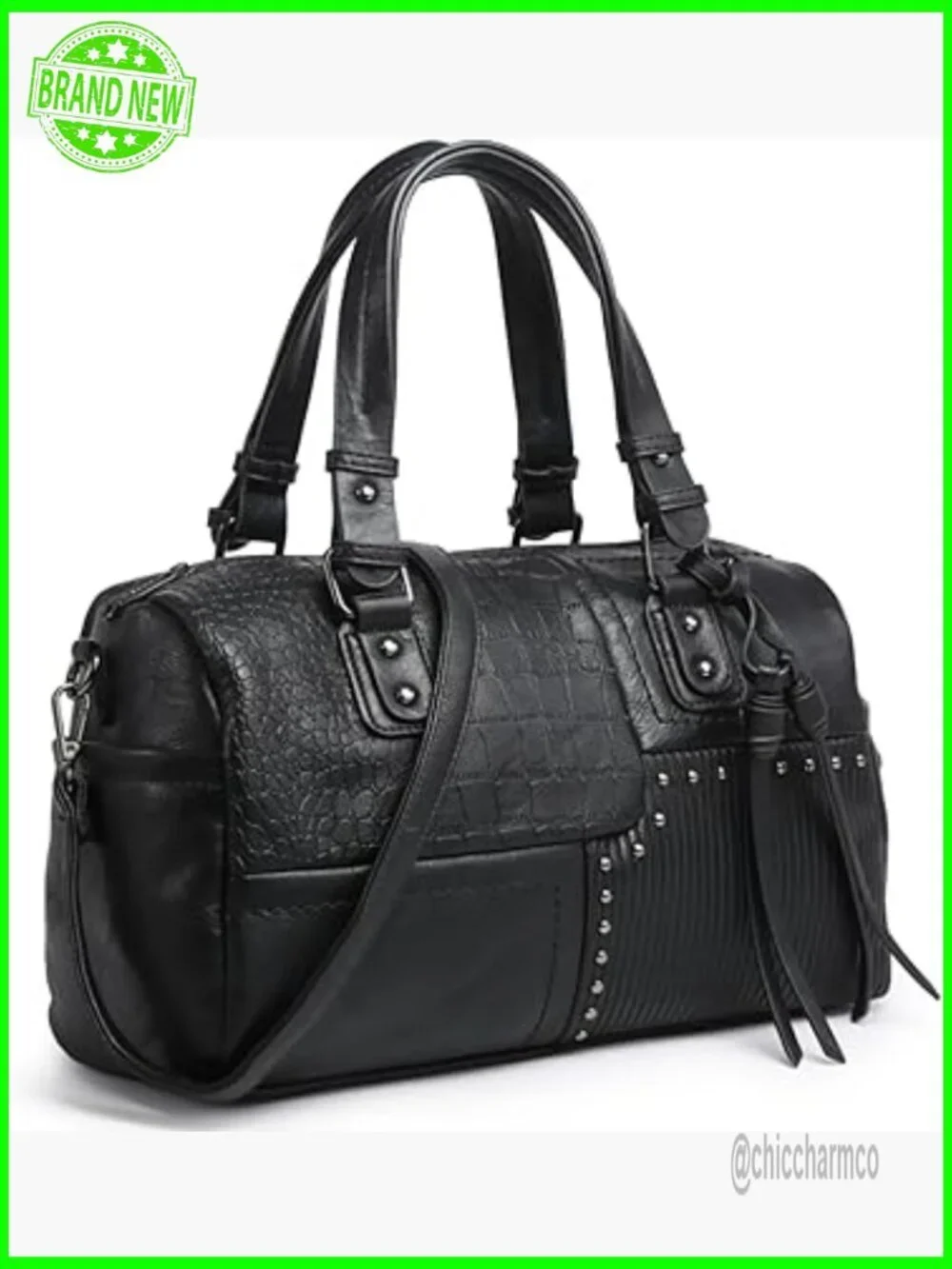Large Vegan Leather Hobo Satchel with Detachable Strap, 7 Pockets